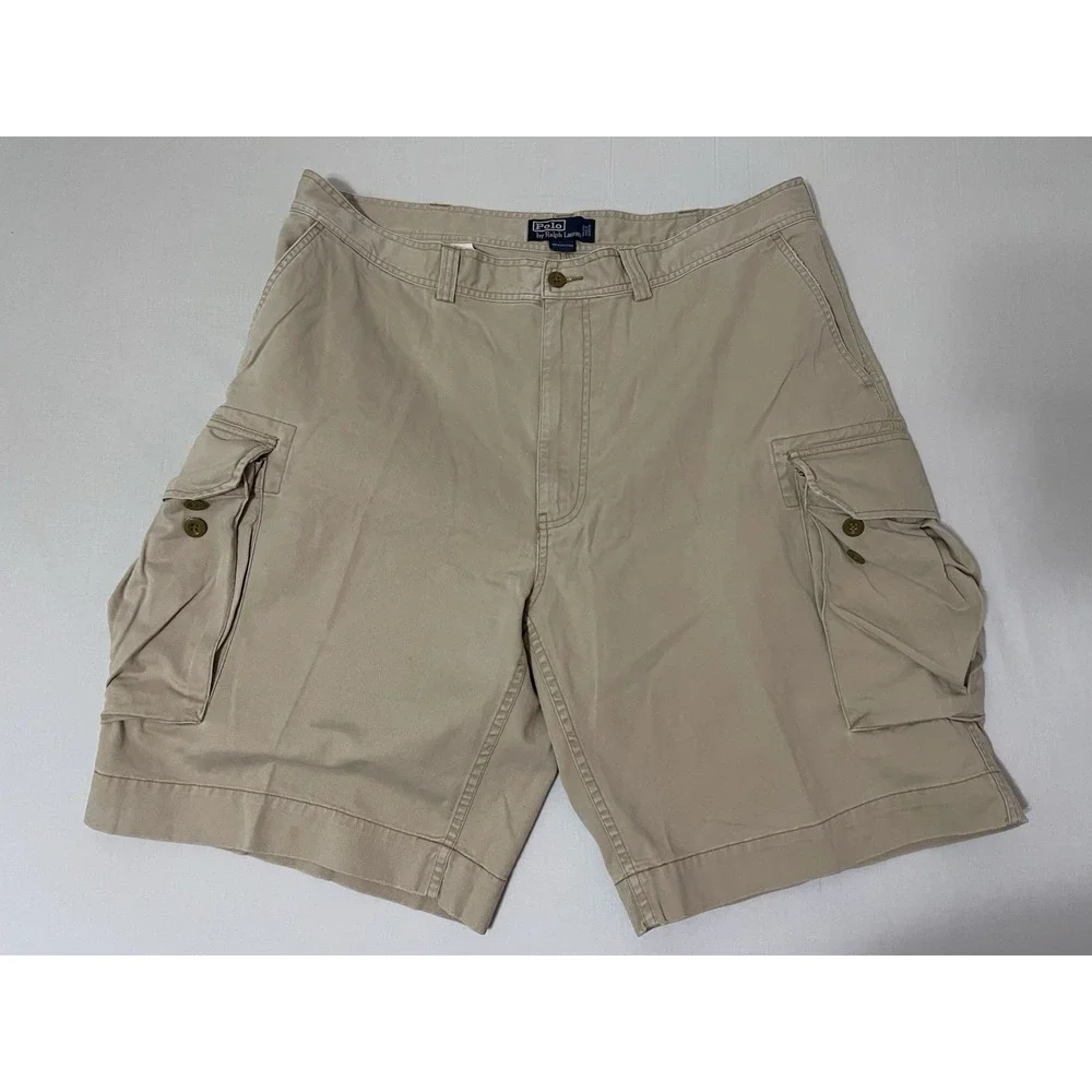 Polo Ralph Lauren Khaki Cargo Shorts Mens 100% Cotton‎ Size 40 Casual